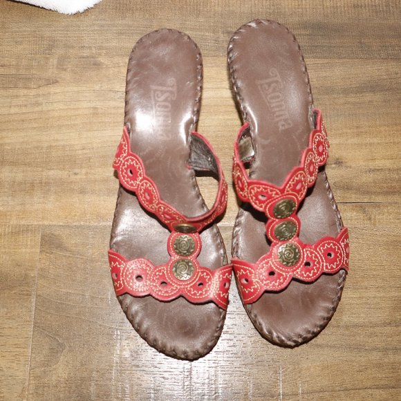Tsonga red leather heel slide in sandals, size 39 (size8.5US) - Picture 4 of 8